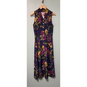 NWT‎ Jonathan Martin Women's Floral Navy Blue Midi Sleeveless Dress Size 8
